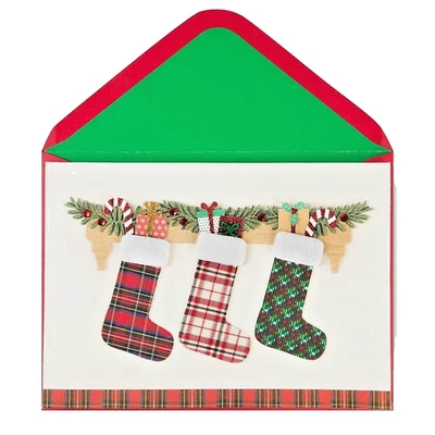 Papyrus Garland Plaid Stockings Christmas Greeting Card ~From Our Home to Yours - Image 1 of 3