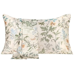Sage Green Mulberry Silk Pillow Cases Standard - Floral Printed 22 Momme Silk... - Picture 1 of 7