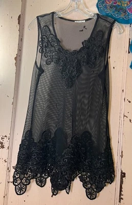Top negro sin mangas bordado transparente malla encaje TALLA L *Copia de ángel imprudente Foto 1 de 4