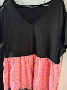 NUEVO Vestido para mujer Shein Curve cuello en V negro/rosa hasta la rodilla talla grande 2XL - Imagen 1 de 16