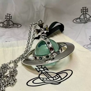 Vivienne Westwood Silver 3D Green Orb Brass Necklace + Box New store promotion - Picture 1 of 7