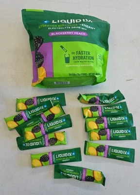 Liquid I.V. Multiplicador de energía Blackberry Peach 37 paquetes de palitos individuales WH4 Foto 1 de 4