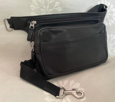 Vintage COACH Cinto de Couro Preto/Cintura Tour Zíper Bolsa Bolsa Bolsa Fina - Imagem 1 de 4