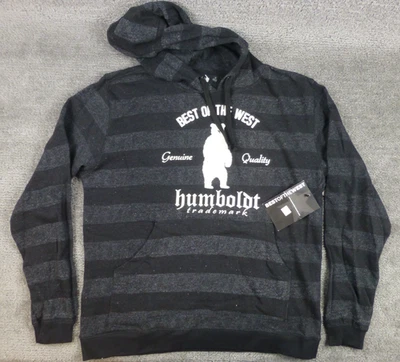Burnside 连帽衫 Humboldt Bear Best Of The West 黑色灰色条纹全新带标签 XL 码 — 第 1/4 张图片
