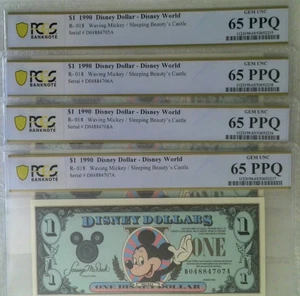 1990 $1 Disney World Disney Dollar Waving Mickey Gem UNC 65PPQ - Picture 1 of 9