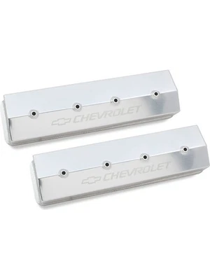 Holley Valve Covers Track Tall Fabricated Silver Chevrolet SB Pair (241-285) - Image 1 of 4