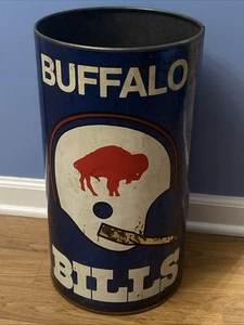 Vintage BUFFALO BILLS 19” Tall Metal Trash Can Garbage Waste 1970s-80s NFL - Picture 1 of 7
