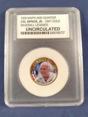CAL RIPKEN JR. 24k gold 2000 Maryland state quarter 2007 HOF uncirculated - Image 1 of 2