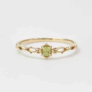 Vintage Oval Cut Olivine Peridot Stone 18K Gold Plated Retro Dainty Open Ring - Picture 1 of 6