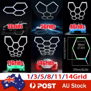 Hexagon Garage Lights 26400LM 1/3/5/8/11/14Grid Honeycomb LED Shop Ceiling Light - Picture 1 of 24