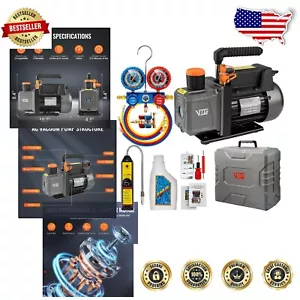 High-Performance 4.5 CFM Vacuum Pump & Manifold Gauge with Trifold Storage Case - Picture 1 of 11