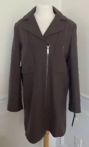 NWT Kenneth Cole Coffee Brown Wool Winter Jacket Zip-Front Trench Length 12 - Picture 1 of 3
