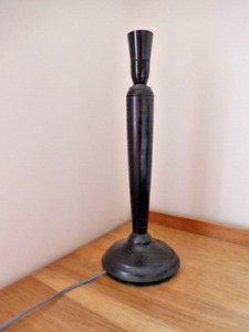 Table Lamp electric Black Lime Wood inline switch 16" tall 41cm, 15cm diameter