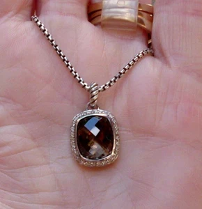 Retired David Yurman Noblesse Smoky Quartz & Diamond Pendant w/ DY Chain - 925 - Picture 1 of 13
