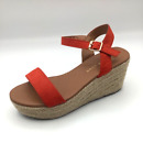 New Look Womens Ladies Red Faux Suede Wedge Heel Wide Fit Sandals Size UK 4 Used