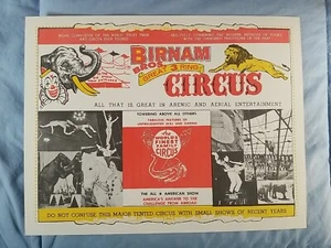 Vtg 1960s Birnam Brothers 3 Ring Circus Advertising Print Poster 11" x 8 1/2" - Picture 1 of 2