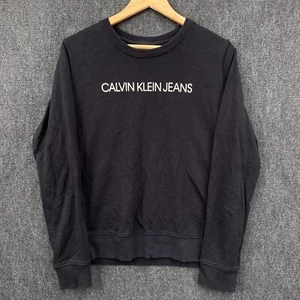 Calvin Klein Jeans Womens Large Pullover Sweatshirt Black Graphic Spell Out Logo - Picture 1 of 14