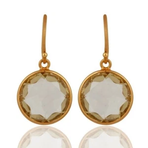 Lemon Topaz Gemstone Jewelry Gold Plated 925 Sterling Silver Earrings - Picture 1 of 2