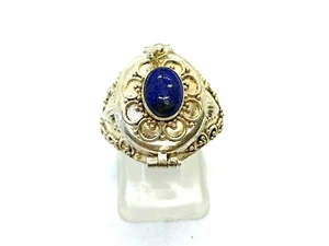 Ornate Vintage Sterling Silver Lapis Lazuli Poison Locket Ring N (US 6 3/4) 6.5g - Picture 1 of 14