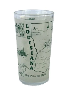 Vintage Hazel Atlas 1950's Louisiana Frosted State Souvenir Glass Retro - Picture 1 of 15