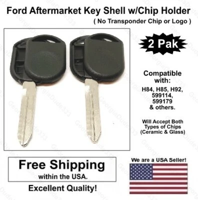 2Pak: Ford Replacement Key Shell Case w/ Chip Holder. H84 H85 H92 SA - No Chips - Image 1 of 4