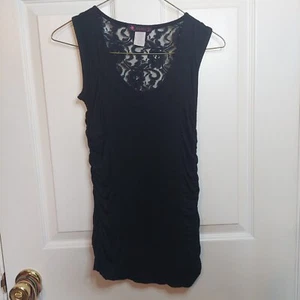 Myth Vintage Black Ruched Scoop Neck Tank Blouse Lace Back Y2K Clubwear Size M - Picture 1 of 9