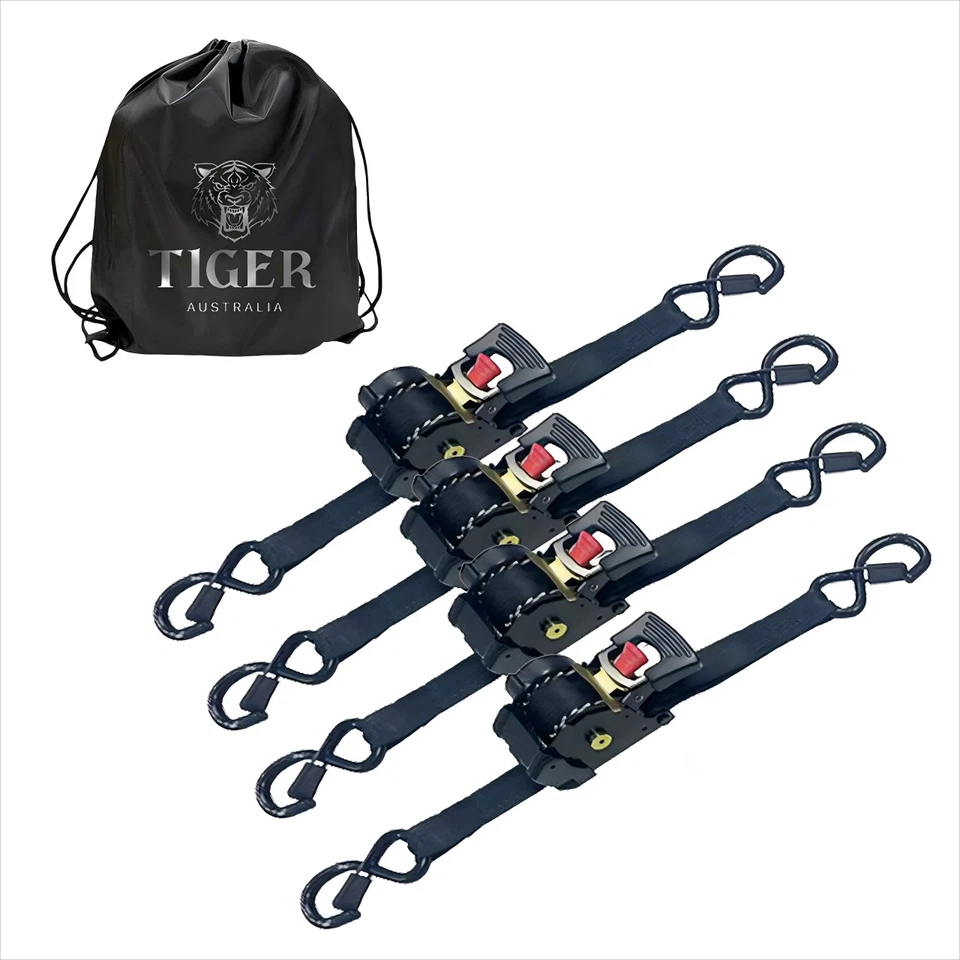 Tiger Australia 25mm x 4.5m Auto Retractable Ratchet Straps 4-Pack - image 1 of 4
