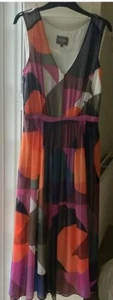 Phase 8 - Size 10 Multi Coloured Orange/Pink/Blue V Neck S/Less Lined Midi Dress - Picture 1 of 10