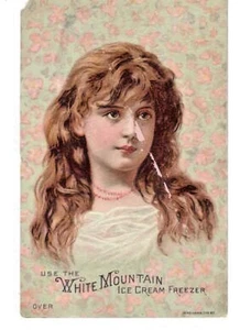 ANTIQUE VICTORIAN ADVERTISING TRADE CARD * WHITE MOUNTAIN ICE CREAM FREEZER 1800 - Picture 1 of 2