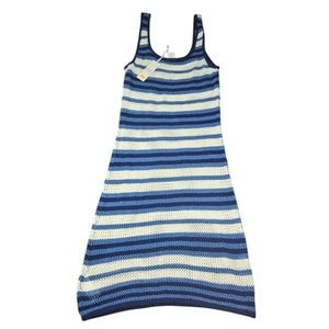 C&C California Crochet Cover Dress Womens Medium Blue White Striped Swim Beachy - Picture 1 of 6