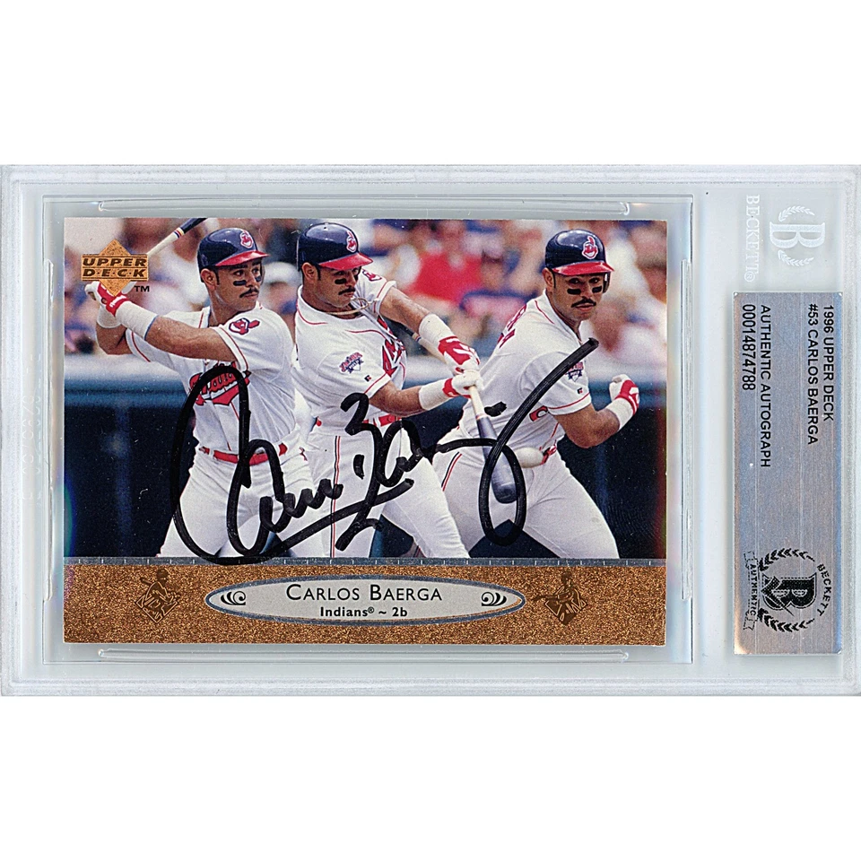 Carlos Baerga Signed 1996 Upper Deck #53 Cleveland Indians Beckett BAS Slab Auto - Image 1 of 4