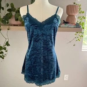 INC Crushed Velvet Teal Blue Lace Cami Slip Tank M Y2K Lingeriecore Herbst - Bild 1 von 8