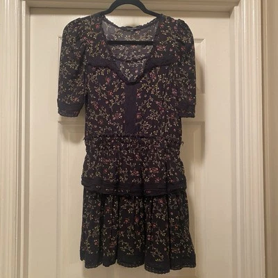 Anthropologie Olivaceous Womens Med Black/orange floral mini dress Buttons - Image 1 of 4