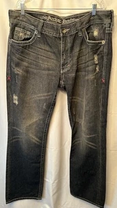 Archaic Jeans Mens 38x34.5 Blue Cross Embroidered Distressed Denim Pants Y2K VTG - Picture 1 of 15