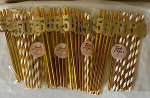 50th Anniversary/Birthday Gold Foil and Glitter Biodegradable Straws -60 pieces - Picture 1 of 3