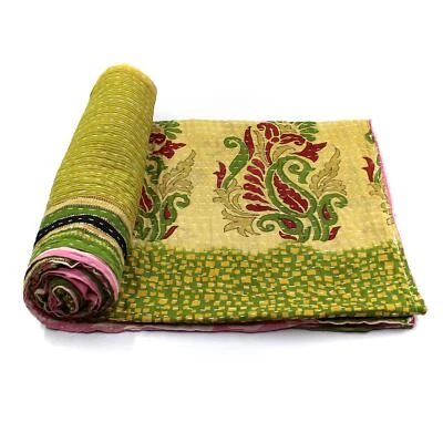 Vintage Quilt Indian Handmade Organic Cotton Art Decor Blanket Throw - Image 1 of 4