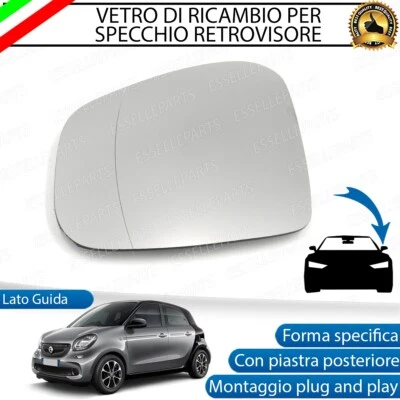 SPECCHIETTO SMART FORFOUR 453 VETRO SPECCHIO SINISTRO RETROVISORE LATO GUIDA - Immagine 1 di 4