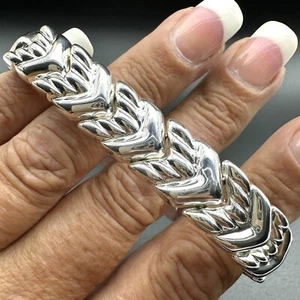 "AMPLIO BRAZALETE VINTAGE ITALIANO PLATA ESTERLINA DISEÑO ESLABÓN CHEVRON 7,25""" - Imagen 1 de 24