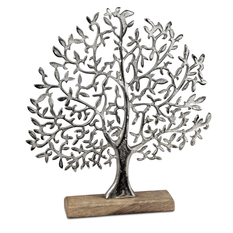Oggetto Decorativo Albero Della Vita H.38cm Argento Natura Alu + Mango Legno - Immagine 1 di 1