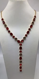 White House Black Market Red & Gold Glass &Crystal Y Necklace Retail $109.99 NEW - Picture 1 of 4
