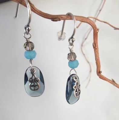 Silpada .925 Sterling Silver, Yellow Crystal & Turquoise Dangle Earrings - Image 1 of 2