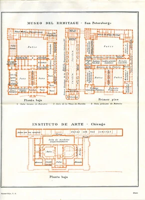 1920s Antique 11" Maps Museum Plans Chicago San Petersburg ORIGINAL Wall Decor - Изображение 1 из 2