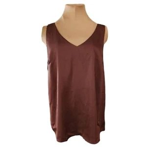 Ekouaer Chocolate Brown Satin V-neck Tank Top Women's Medium - Picture 1 of 6