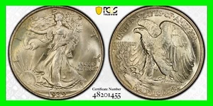 Stunning 1939 Walking Liberty 50c Half Dollar - PCGS MS66 - High Grade - Picture 1 of 4