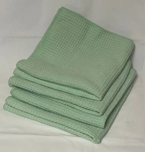 Lot of 4 Microfiber Waffle Weave Cleaning Towel Cloth - Light Green - 16" X 16" - Picture 1 of 7