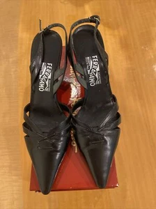 🌺SALVATORE FERRAGAMO $595 🌺BLACK🌺POINTY TOE SLINGBACKS PUMPS 41 10 - Picture 1 of 13