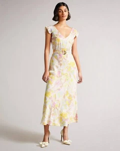 NWT $395 Ted Baker Necole Floral Belted Tea Dress Midi 0 - Picture 1 of 6