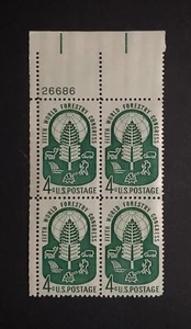 US Plate Block of 4 - Scott #1156 World Forestry Congress 4 Cent Stamps 1960 - Picture 1 of 2