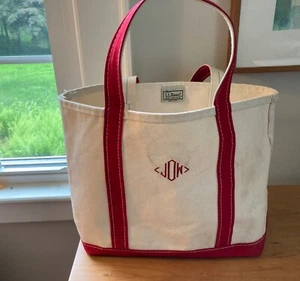 Vintage LLBEAN Boat & Tote Canvas Bag Red & Ivory/ 11” X14” W/ JOW Initials USA - Picture 1 of 14