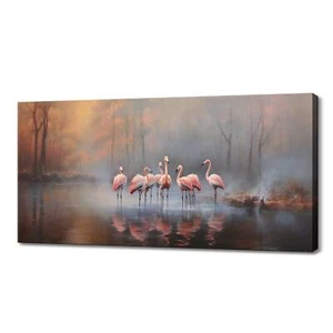 Estampado de lona de la familia flamenco rosa en el lago I animales salvajes arte de pared | regalo - Imagen 1 de 10